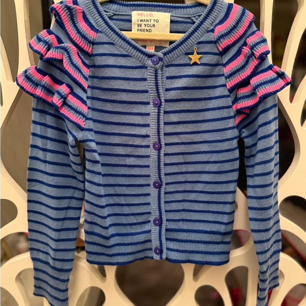 Mim-Pi Blue and Pink Ruffle Sweater